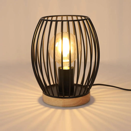 Éclairez Votre Espace avec Style Industriel - Lampe de Table en Métal Noir Cage