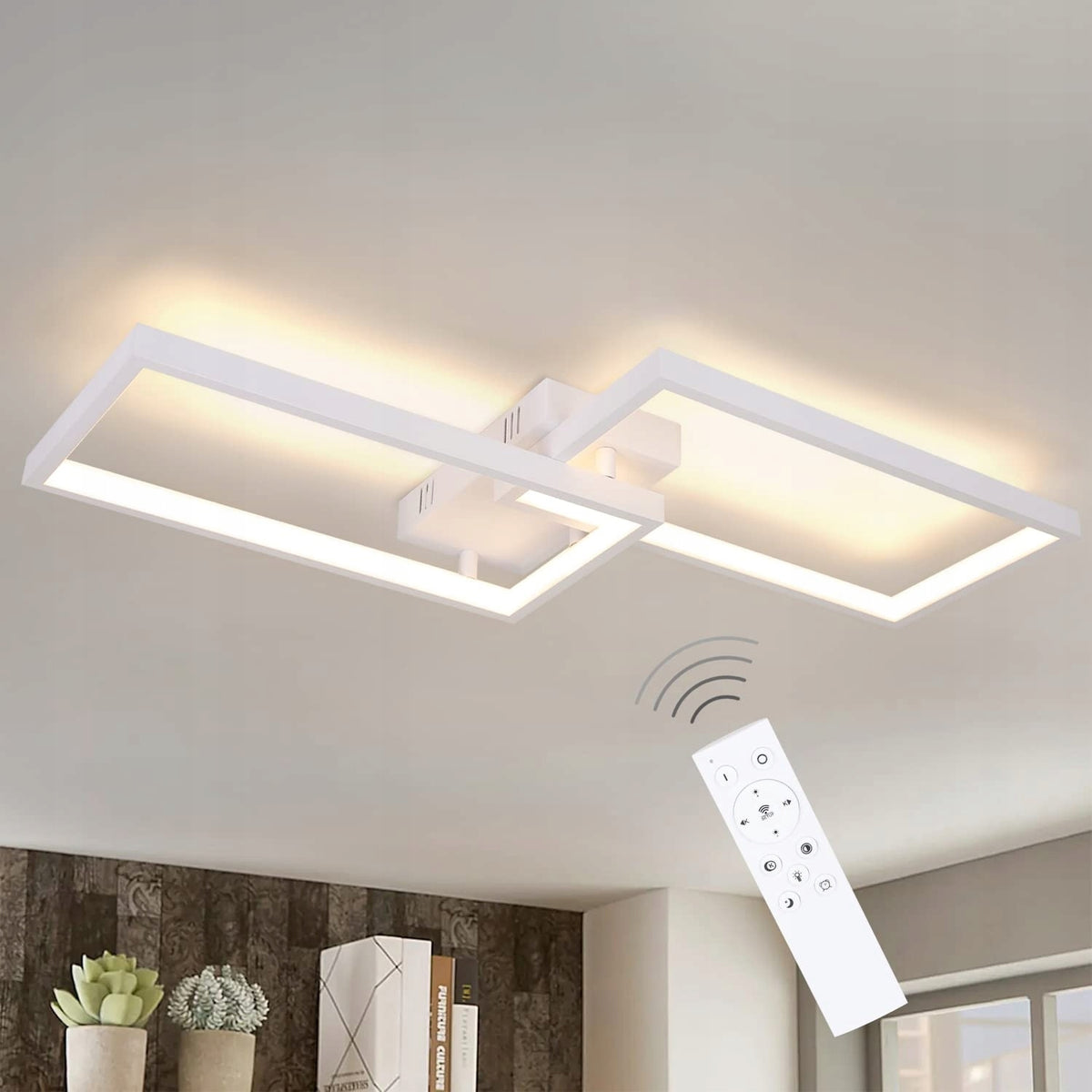 Plafonnier LED Moderne, Blanc, 22W Dimmable avec Télécommande, en Aluminium et Métal, 60*30 CM, pour Salon