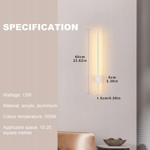 Applique murale en aluminium à LED en forme de barre  Blanc 60cm Blanc chaud 12W, pour Salon Chamrbe