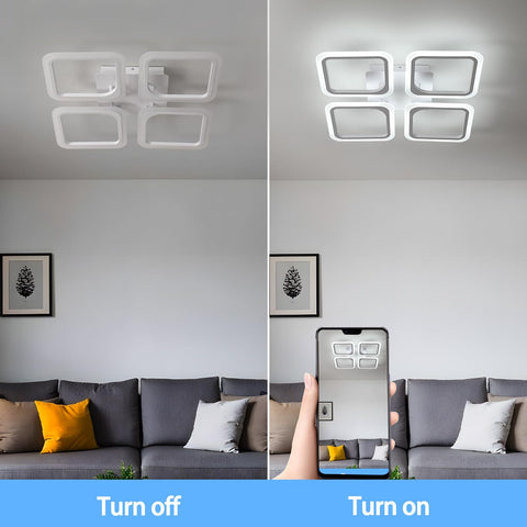 Plafonnier LED, Blanc Carré*4 têtes, en Acrylique, 46W 6500K Lumière Blanche Froide, pour Salon Chambre