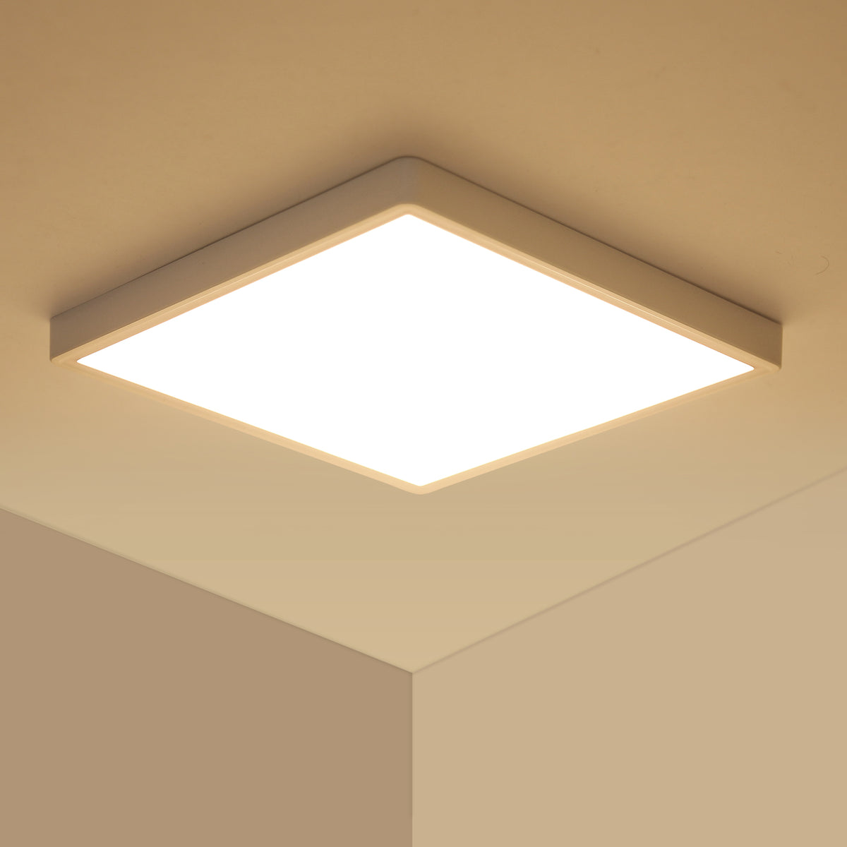 Plafonnier LED Carré 24W, Lumière Blanche Chaude 3000K, Sans Scintillement, 2100 Lumens, CRI 80+, Durée de Vie 30 000 Heures, Design Mince et Moderne