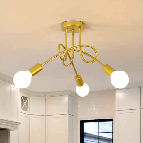 Luminaire Plafonnier Industrielle, Lampes De Suspension En Fer Vintage E27 Lustre or 3-Lumières (Ampoule Non Incluse)