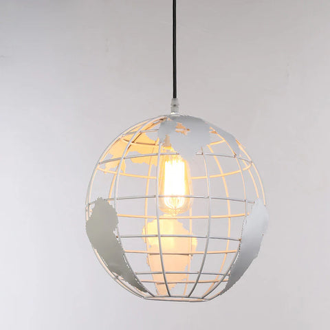 Suspension Boule, Lampes Suspendues Vintage Industri au Design Globe en Fer, Plafonnier pour Salon Salle à Manger Couloir Restaurant (Blanc) Sans ampoule