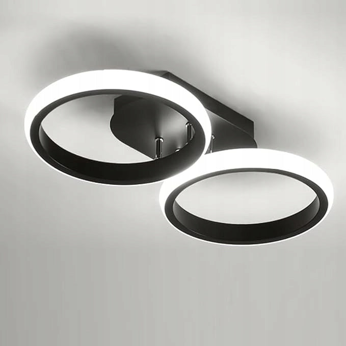 Plafonnier LED 20W en Aluminium - Noir avec 2 Anneaux - Blanc Froid 6000K