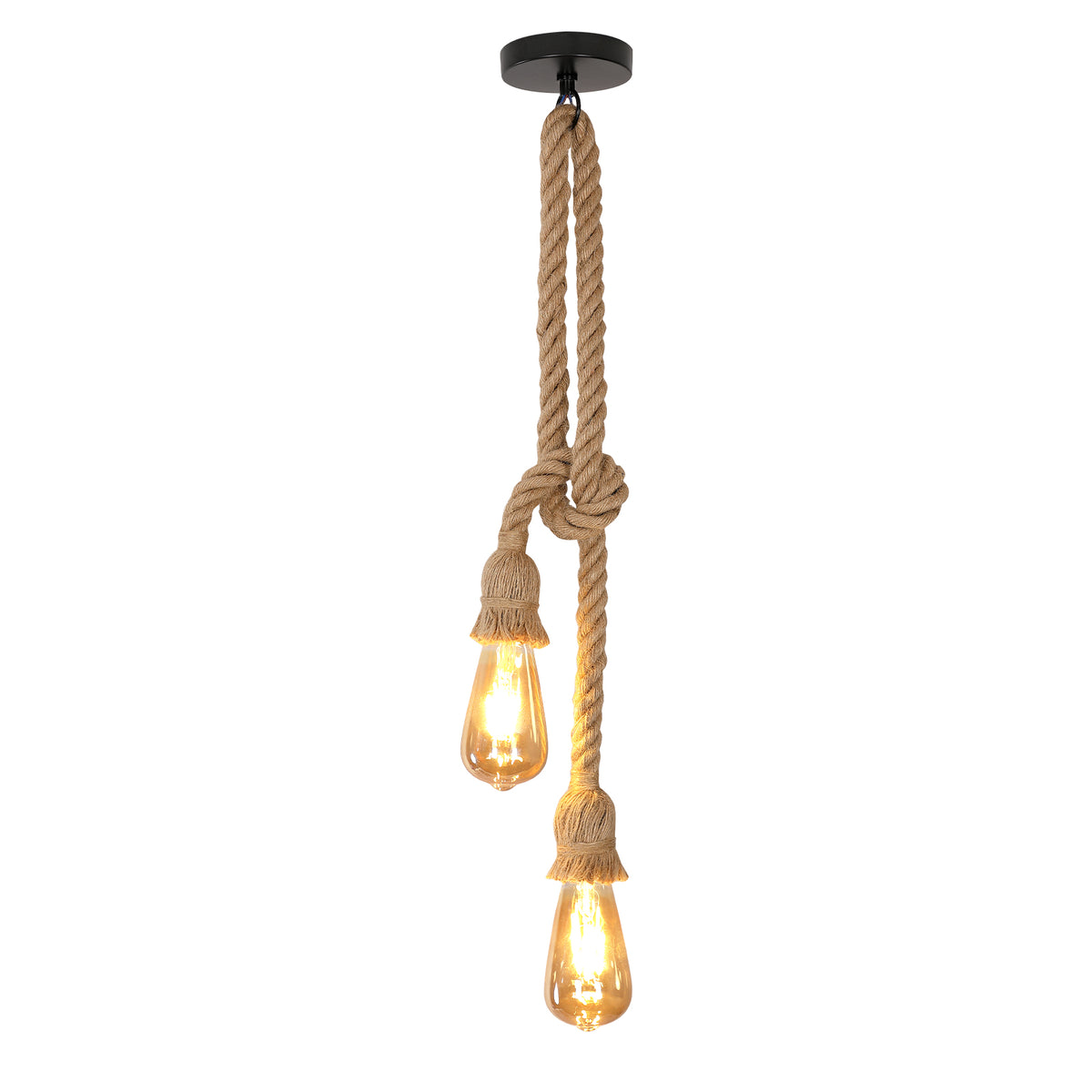 Suspension Industriel Vintage Lustre Corde, Ampoule E27 en corde de chanvre noire