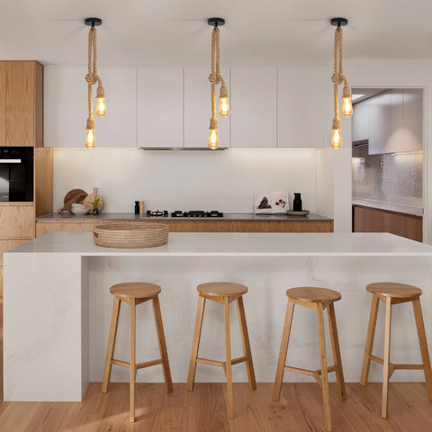 Suspension Industriel Vintage Lustre Corde, Ampoule E27 en corde de chanvre noire