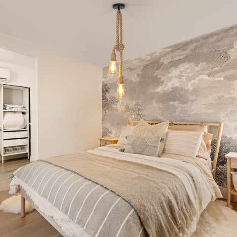 Suspension Industriel Vintage Lustre Corde, Ampoule E27 en corde de chanvre noire