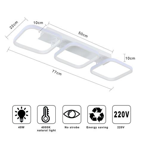 Plafonnier LED 40W, Plafonnier Géométrique Simple, Plafonnier Créatif Carré en Métal, Convient pour Salon, Chambre, Salle à Manger, Lumière Neutre 4000K (Blanc)