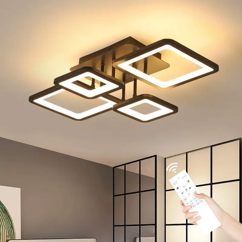 Plafonnier LED Moderne, 54W Luminaire Plafonnier Dimmable avec Télécommande 3000K-6500K, Design Rectangulaire Créatif Lampe de Plafond pour Salon, Chambre, Cuisine (Noir)