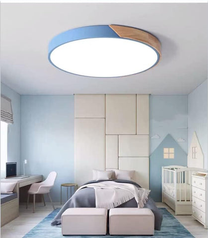 Plafonnier Rond LED Macaron Bleu pour Chambre d'Enfant, Salon, Couloir, Bureau