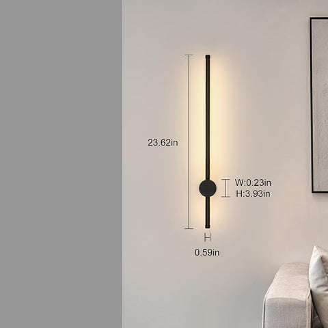 Applique Murale LED Moderne Forme de ligne Lampe murale 360° Rotative Blanc Chaud 3000K Pour salon,chambre à coucher,couloir, entrée Noir 60cm