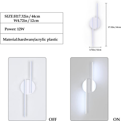 Applique Murale LED Intérieur Lampe Murale Moderne, Appliques Aluminium Pour Salon Couloir Salle De Bain Escalier Veilleuse (Blanc) 6500K Lumière Blanche Froide