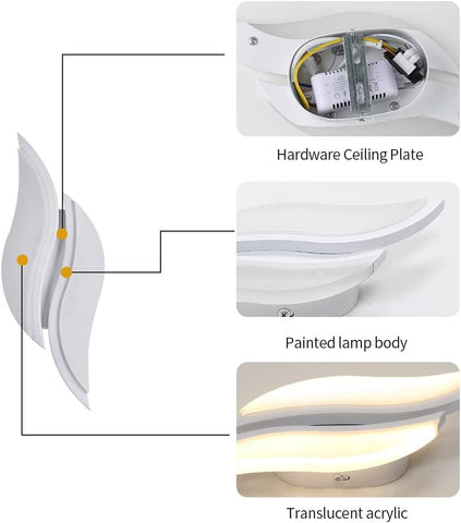 Applique Murale Intérieure LED, Moderne Lampe Murale 20W 2300LM, Éclairage Acrylique Luminaire Mural pour Salon Chambre Escalier 3000K lumière blanche chaude Couleur blanche