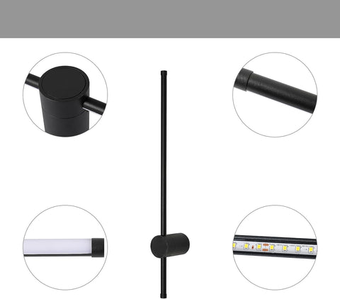 Applique Murale LED Moderne Forme de ligne Lampe murale 360° Rotative Blanc Chaud 3000K Pour salon,chambre à coucher,couloir, entrée Noir 60cm