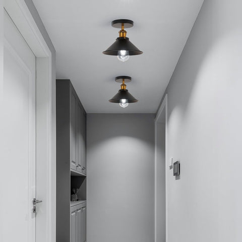 2 Pack Plafonnier Industriel Vintage, E27 Abat-jour en Métal Noir Suspension Lustre Luminaire Rétro Plafonnier pour Salon Cuisine Chambre (ampoule non incluse)
