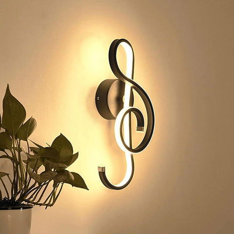 Moderne Applique Murale LED Créatif Lampe Murale Intérieur, Note de musique Forme, 22W LED Bande Minimaliste Aluminium Art Décoration pour Chambre à Coucher, Escaliers, Salon, Café, 3000K Noir