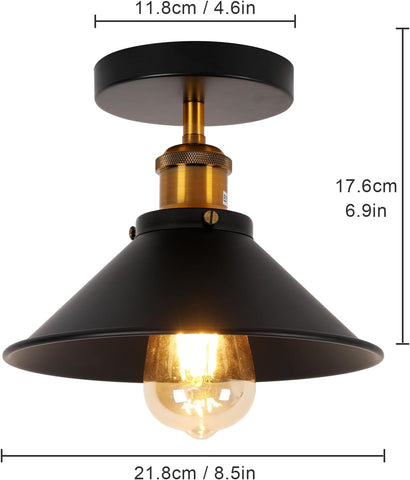 2 Pack Plafonnier Industriel Vintage, E27 Abat-jour en Métal Noir Suspension Lustre Luminaire Rétro Plafonnier pour Salon Cuisine Chambre (ampoule non incluse)
