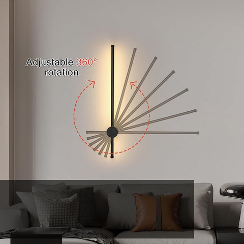 Applique Murale LED Moderne Forme de ligne Lampe murale 360° Rotative Blanc Chaud 3000K Pour salon,chambre à coucher,couloir, entrée Noir 60cm