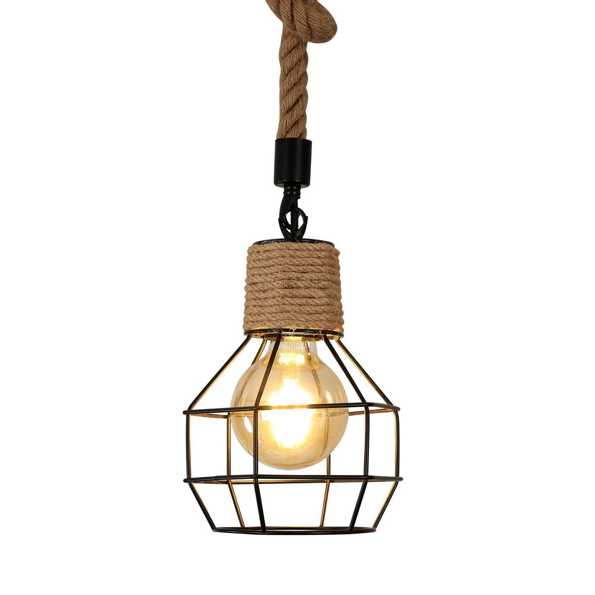 Suspension Luminaire Industrielle, Lustre en Bois et Corde