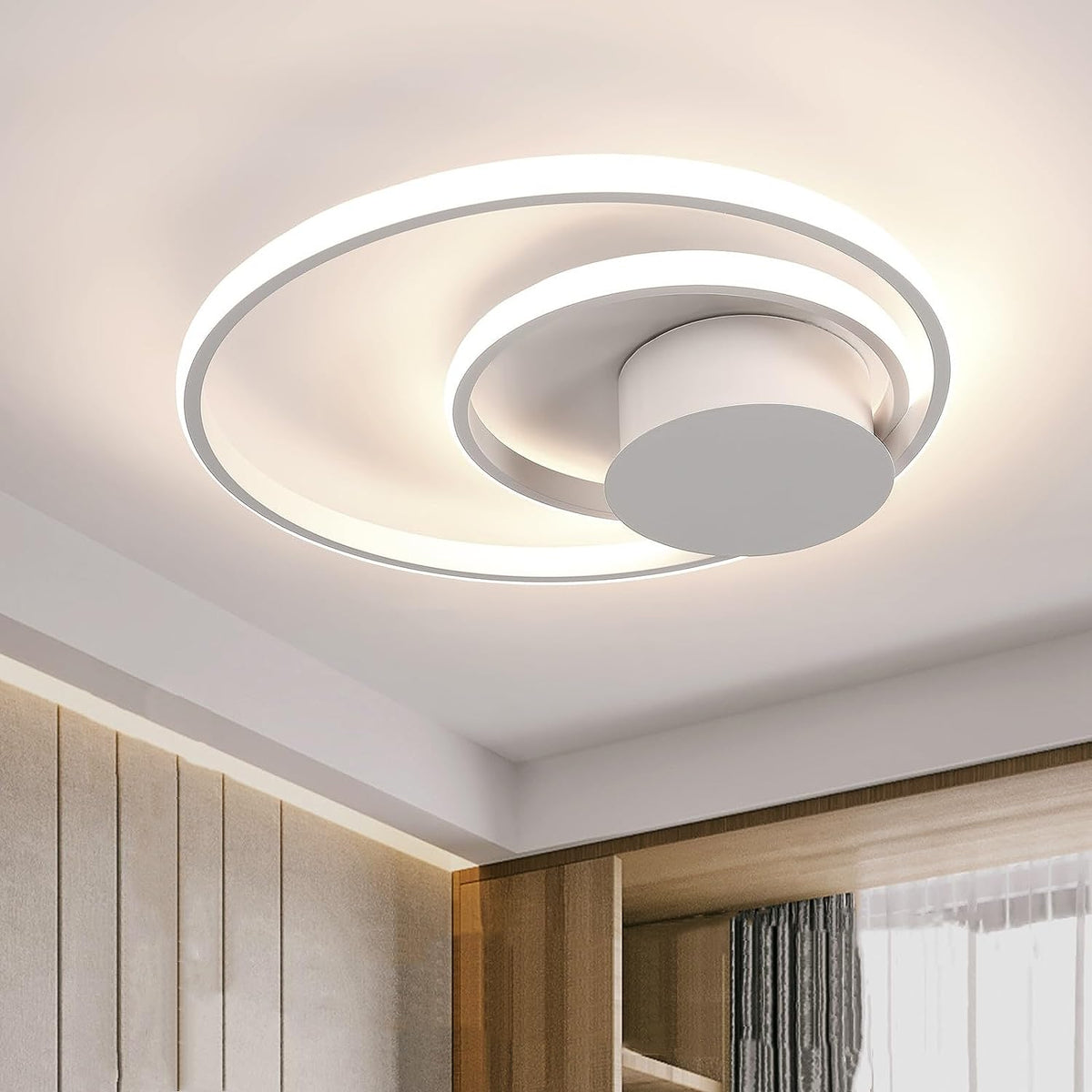 Możliwość przyciemniania lampa sufitowa Led 30W nowoczesne okrągłe pierścienie ściemnialna lampa sufitowa 3000K-6000K do salonu sypialnia jadalnia biuro biała