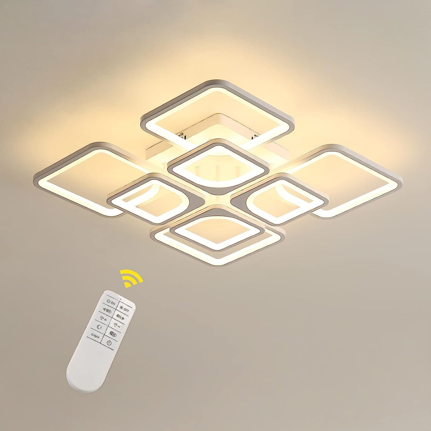 TONGNIDA Plafonnier 4 Têtes LED Tricolore 48W Dimmable - Luminaire Salon Vert