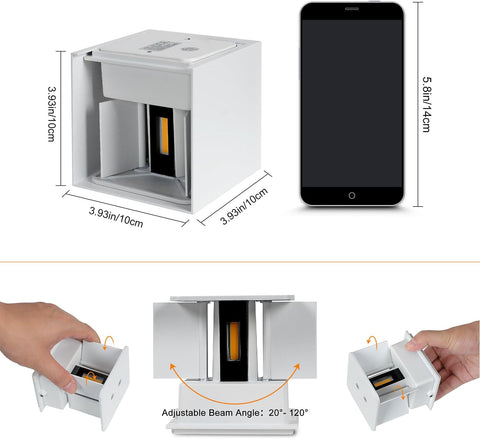 2 Pack Applique Murale LED Exterieur, 12W Appliques Murales Interieures avec Angle Réglable éclairage mural d'extérieur, Etanche IP65 Lampe Murale Moderne pour Salon, Chambre (Blanc) Blanc Chaud 3000K