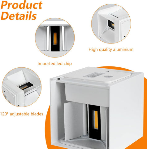 2 Pack Applique Murale LED Exterieur, 12W Appliques Murales Interieures avec Angle Réglable éclairage mural d'extérieur, Etanche IP65 Lampe Murale Moderne pour Salon, Chambre (Blanc) Blanc Chaud 3000K