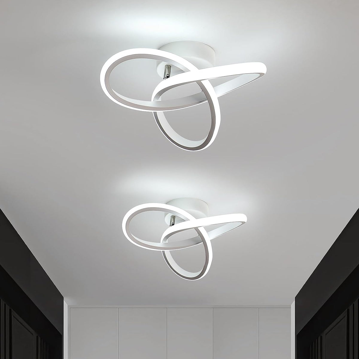 Moderne LED-plafondlamp, 22W plafondlamp, bloemvormig design LED-plafondlamp voor slaapkamer keuken woonkamer hal eetkamer balkon (2 stuks koel wit licht 6500K)