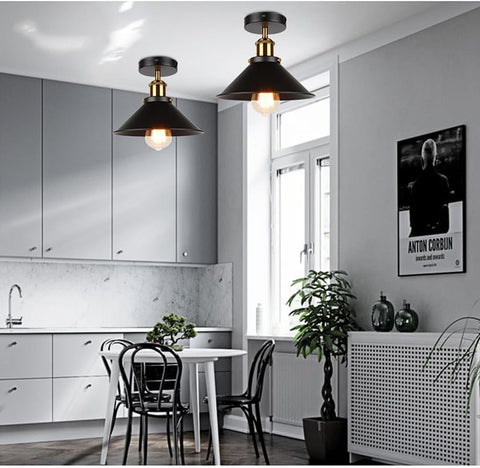 2 Pack Plafonnier Industriel Vintage, E27 Abat-jour en Métal Noir Suspension Lustre Luminaire Rétro Plafonnier pour Salon Cuisine Chambre (ampoule non incluse)