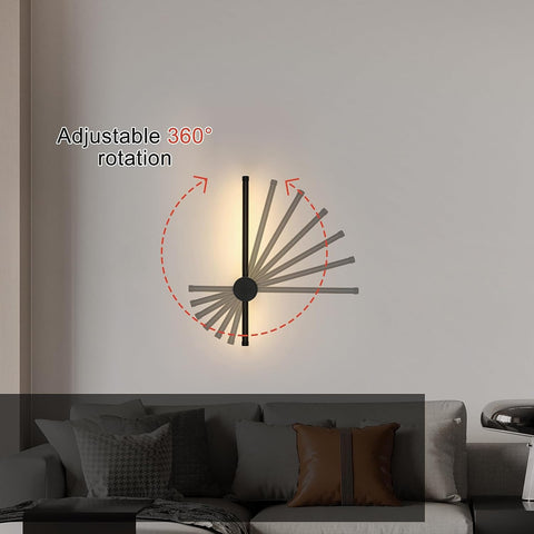 Applique Murale LED Moderne Forme de ligne Lampe murale 360° Rotative Blanc Chaud 3000K Pour salon,chambre à coucher,couloir, entrée Noir 40cm