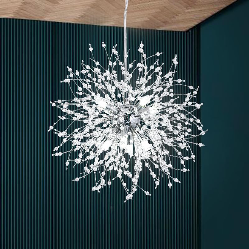 Kristallen kroonluchter, moderne chroom vuurwerk hanglamp, 8 lampen hangende verlichtingsarmatuur voor woonkamer slaapkamer eetkamer keuken hal (diameter 40CM) Lamp niet inbegrepen