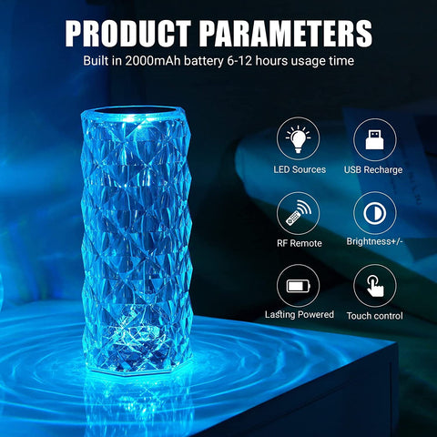 Lampe de Bureau LED et Lampe de Chevet en Acrylique avec Télécommande Tactile, 16 Couleurs et 4 Modes, Lumière d'Ambiance RVB Changeant de Couleur