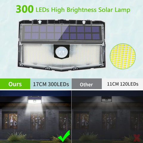 Lot de 2 Lampes Solaires Extérieures avec Détecteur de Mouvement à 300 LED, Éclairage Solaire à 270°, IP65 Étanche, Sans Fil, 3 Modes pour la Sécurité de Cour et Jardin