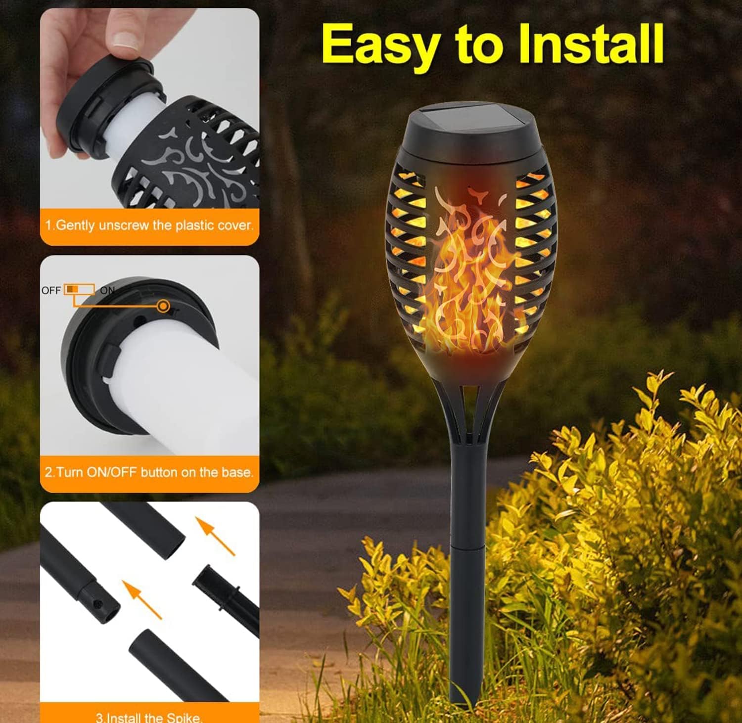 Lot 4 Lampes Solaires Flamme 33 LED Extérieur Étanche - Torche Jardin Patio