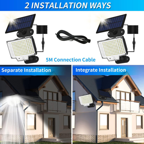 Lampe Solaire Exterieur(2 Paquet), Lampe Solaire Exterieur Detecteur De Mouvement, IP65 Lumiere Solaire Exterieur, 160 LED Spot Solaire Exterieur, 3 Modes, Avec TéLécommande