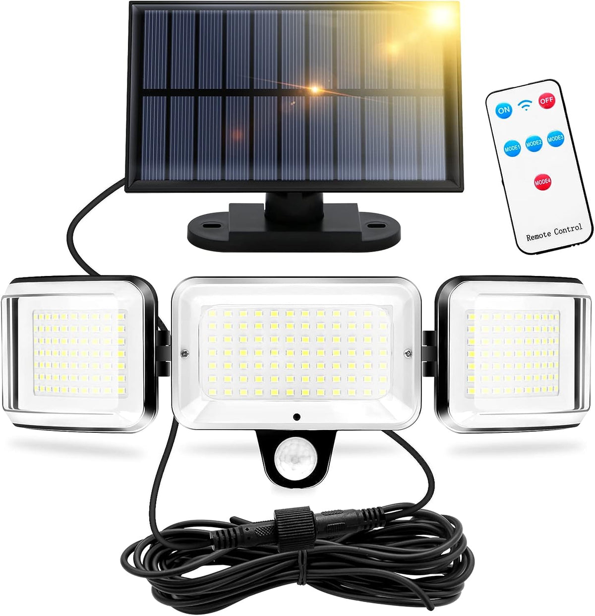 Luz solar al aire libre 224 LED Sensor de movimiento Lámpara de pared LED Blanco frío 6000K para patio Jardín Pasillo Terraza Cerca de la pared Camino Patio Villa