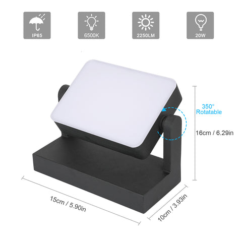 Applique Murale Extérieure LED IP65 - 20W, 2250LM, 6500K, Rotation à 360°, Aluminium Résistant