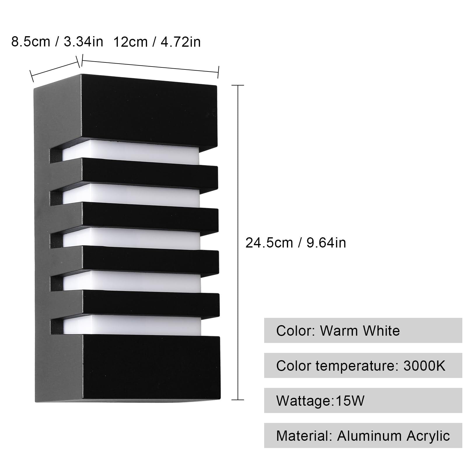 Tableau des dimensions des appliques d'extérieur