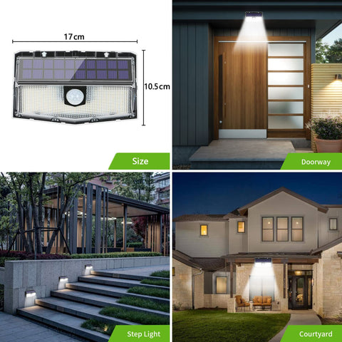 Lot de 2 Lampes Solaires Extérieures avec Détecteur de Mouvement à 300 LED, Éclairage Solaire à 270°, IP65 Étanche, Sans Fil, 3 Modes pour la Sécurité de Cour et Jardin
