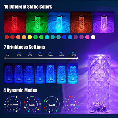 Lampe de Bureau LED et Lampe de Chevet en Acrylique avec Télécommande Tactile, 16 Couleurs et 4 Modes, Lumière d'Ambiance RVB Changeant de Couleur