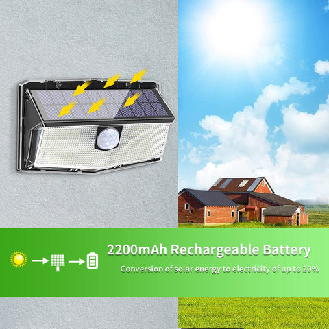 Lot de 2 Lampes Solaires Extérieures avec Détecteur de Mouvement à 300 LED, Éclairage Solaire à 270°, IP65 Étanche, Sans Fil, 3 Modes pour la Sécurité de Cour et Jardin