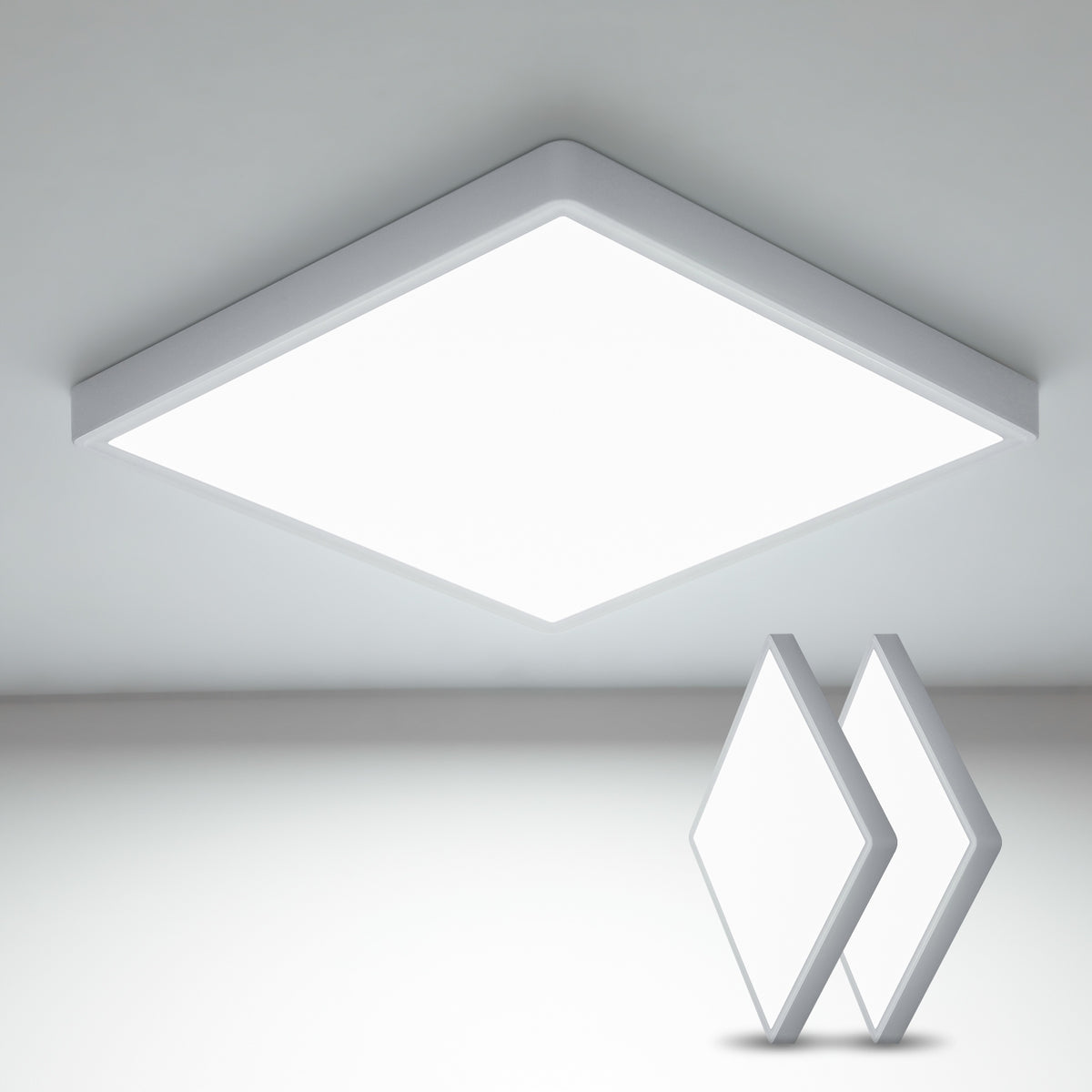 Luz de techo LED ultrafina de 2 uds, cuadrado blanco * 30CM, luz blanca fría de 36W 6500K, ABS, Triple protección para dormitorio y baño