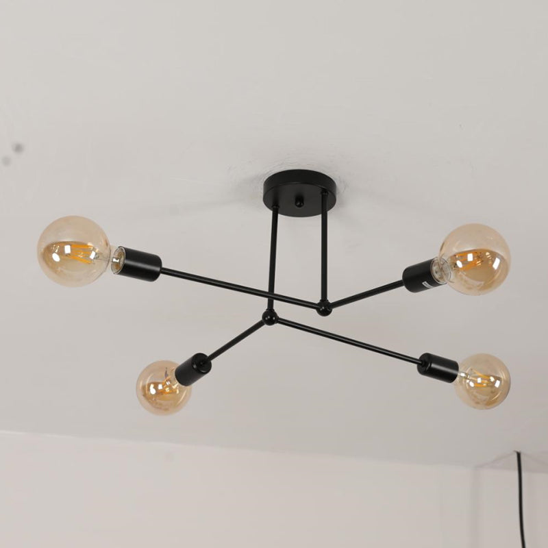 Plafonnier Créatif de Style Nordique en Fer - Lustre 4 Têtes, Noir, Diamètre 64cm, Douilles E27, Sans Source Lumineuse - Idéal pour le Salon, la Cham