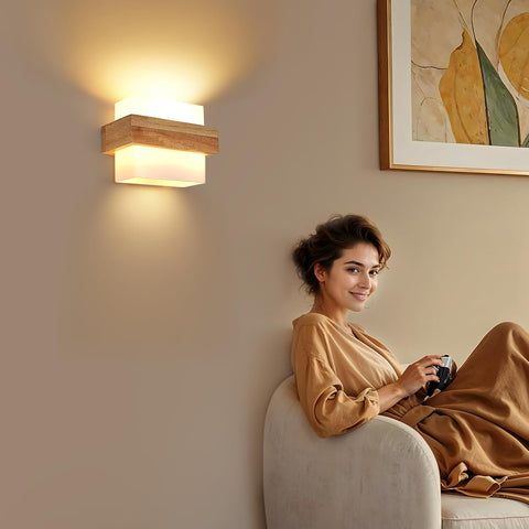 Applique Murale Intérieure Bois E27 avec Ampoule 12W Trois Couleurs