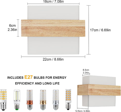 Applique Murale Intérieure Bois E27 avec Ampoule 12W Trois Couleurs
