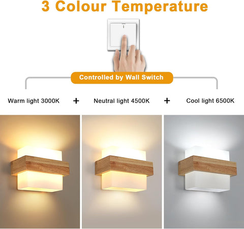 Applique Murale Intérieure Bois E27 avec Ampoule 12W Trois Couleurs