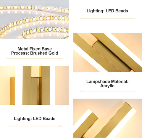 Applique Murale LED 16W Dorée Moderne 3 Températures 1800LM