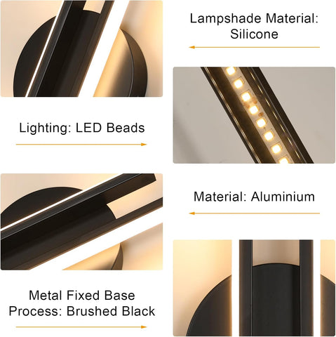 Applique Murale LED Moderne Noire 24W