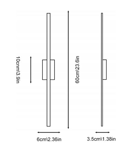 Applique Murale LED - Noir - 8W 6000K Lumière Blanche Froide - en Métal - L.60 CM - pour Chambre Couloir Entrée