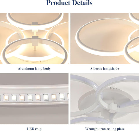 Plafonnier LED Moderne à 4 Anneaux, 39W